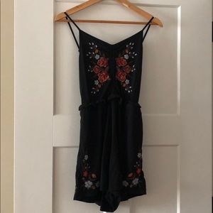 Black Romper with Embroidery